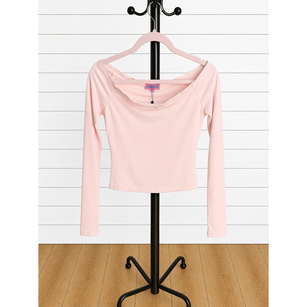 Edikted Women's Off Shoulder Long  Sleeve Boat Neck Light Pink Size M NWT